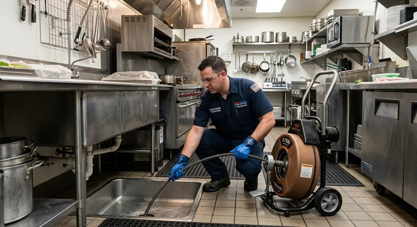 Commercial drain cleaning service in a restaurant kitchen in Rossford