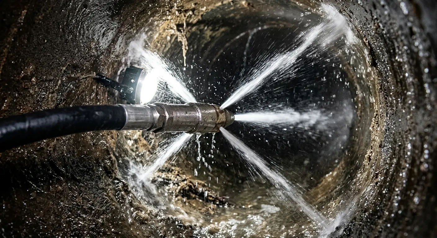 High-pressure hydro jetting nozzle cleaning sewer pipe for Trenchless Sewer Repair in Rossford